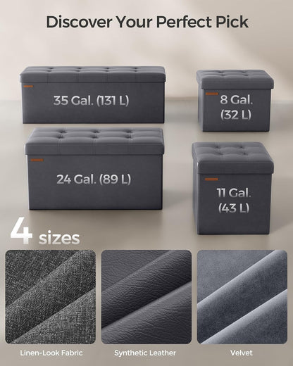 SONGMICS MAZIE Collection - 43 Inches Folding Storage Ottoman Bench, Ottoman with Storage, Foot Rest Stool, Load 660 lb, for Living Room, Synthetic Leather, Black ULSF701