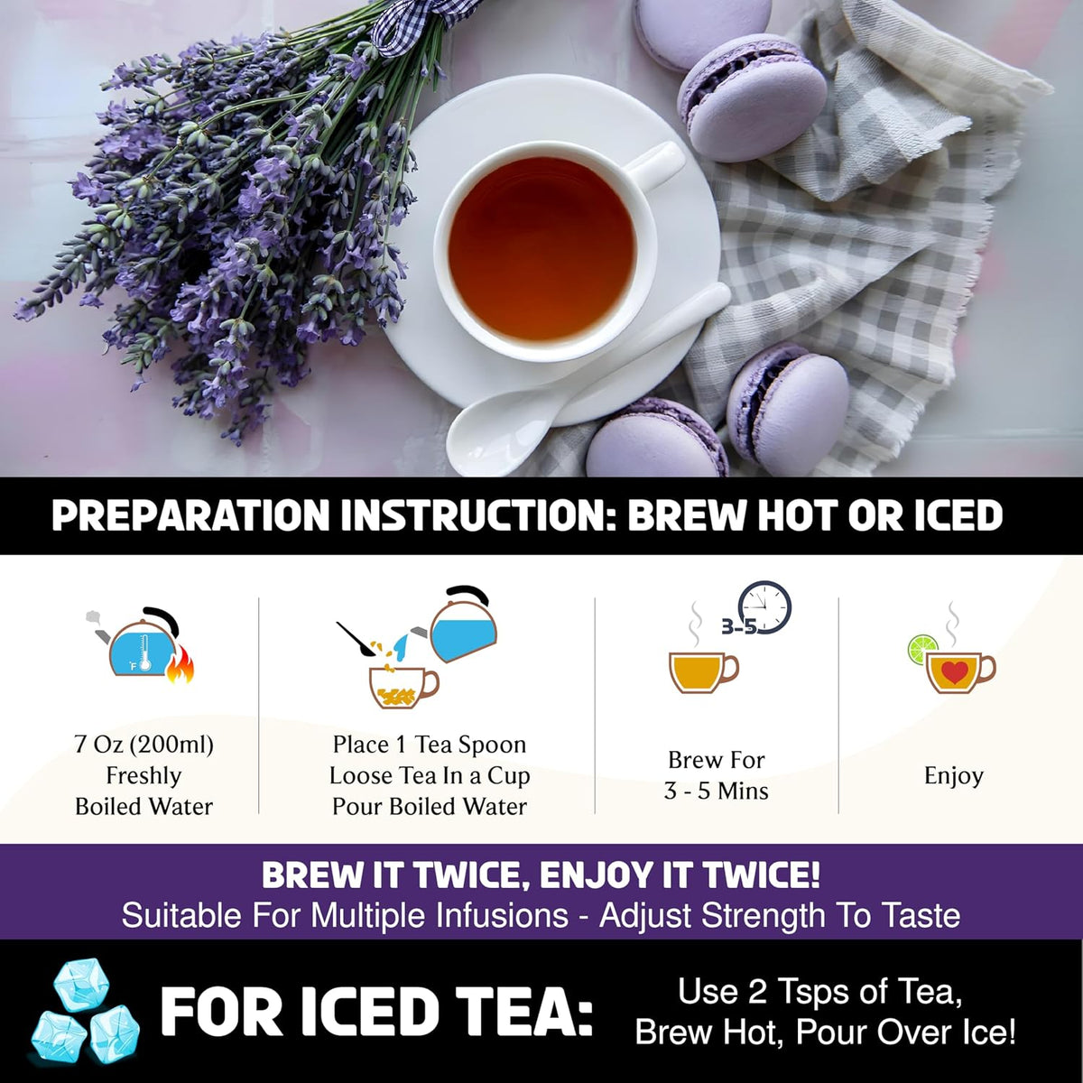 BREWIX Earl Grey Lavender Loose Leaf Tea (50+ Cups, 3.53oz/100g) | London Fog Black Tea with Bergamot & Vanilla | Make a Lavender Tea Latte, Hot or Iced | Calming, Aromatic Gourmet Picnic in Paris Blend