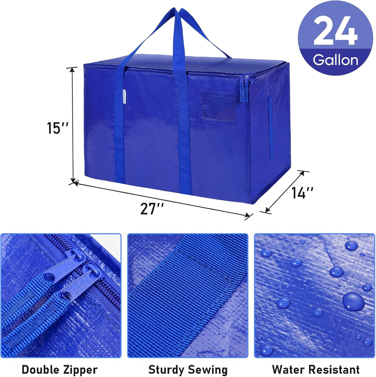 TICONN Extra Large Moving Bags Heavy Duty with Zippers & Carrying Handles, Durable Storage Bags Moving Boxes for Closet Organizers and Storage (Blue)