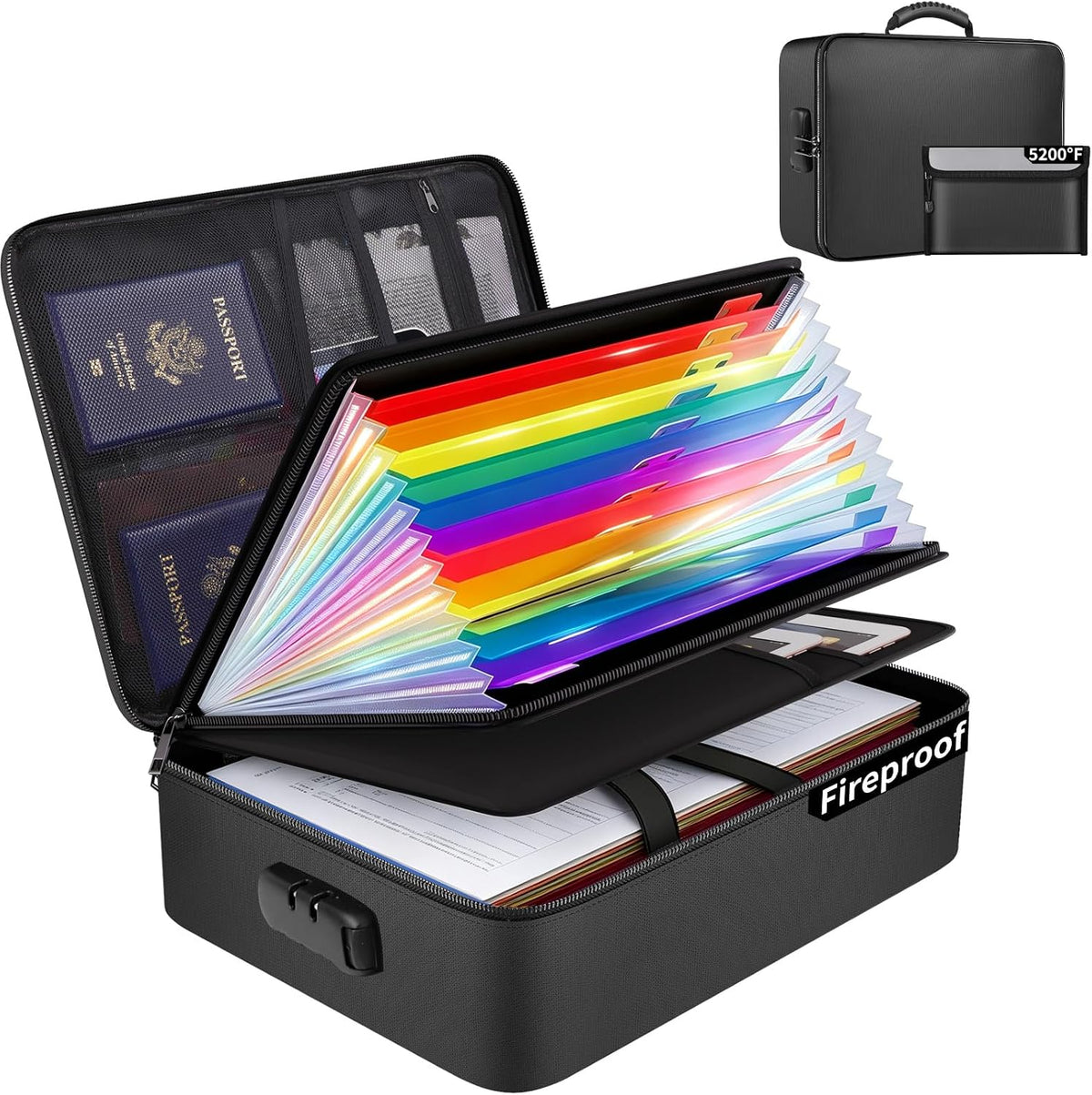 Tamfile Fireproof Document Box with Lock, Heat Insulated Safe Money Bag