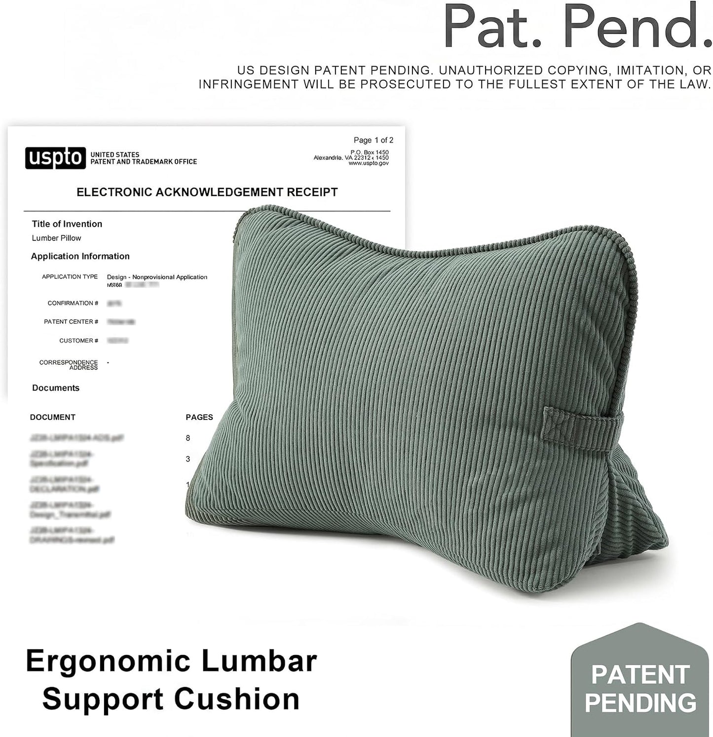 Pat. Pend. Corduroy Lumbar Support Back Pillow for Watching TV, Reading & Gaming, Ergonomic Triangle Support Cushion for Sofa, Armchair & Bed Sitting, Removable Washable Cover, Beige Gray
