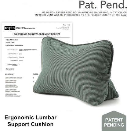 Pat. Pend. Corduroy Lumbar Support Back Pillow for Watching TV, Reading & Gaming, Ergonomic Triangle Support Cushion for Sofa, Armchair & Bed Sitting, Removable Washable Cover, Beige Gray