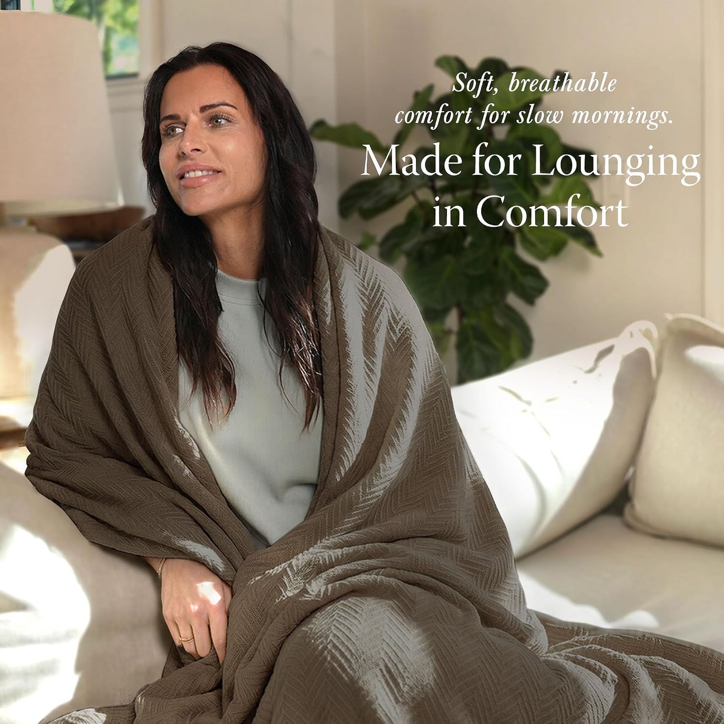 Threadmill Travel Blanket Cotton Viscose from Bamboo - Airplane Premium Soft Flight Grey Throw Blanket in Cloth Bag (Grey Color) Compact & Portable Blanket for Travel, Car, Picnic & Camping