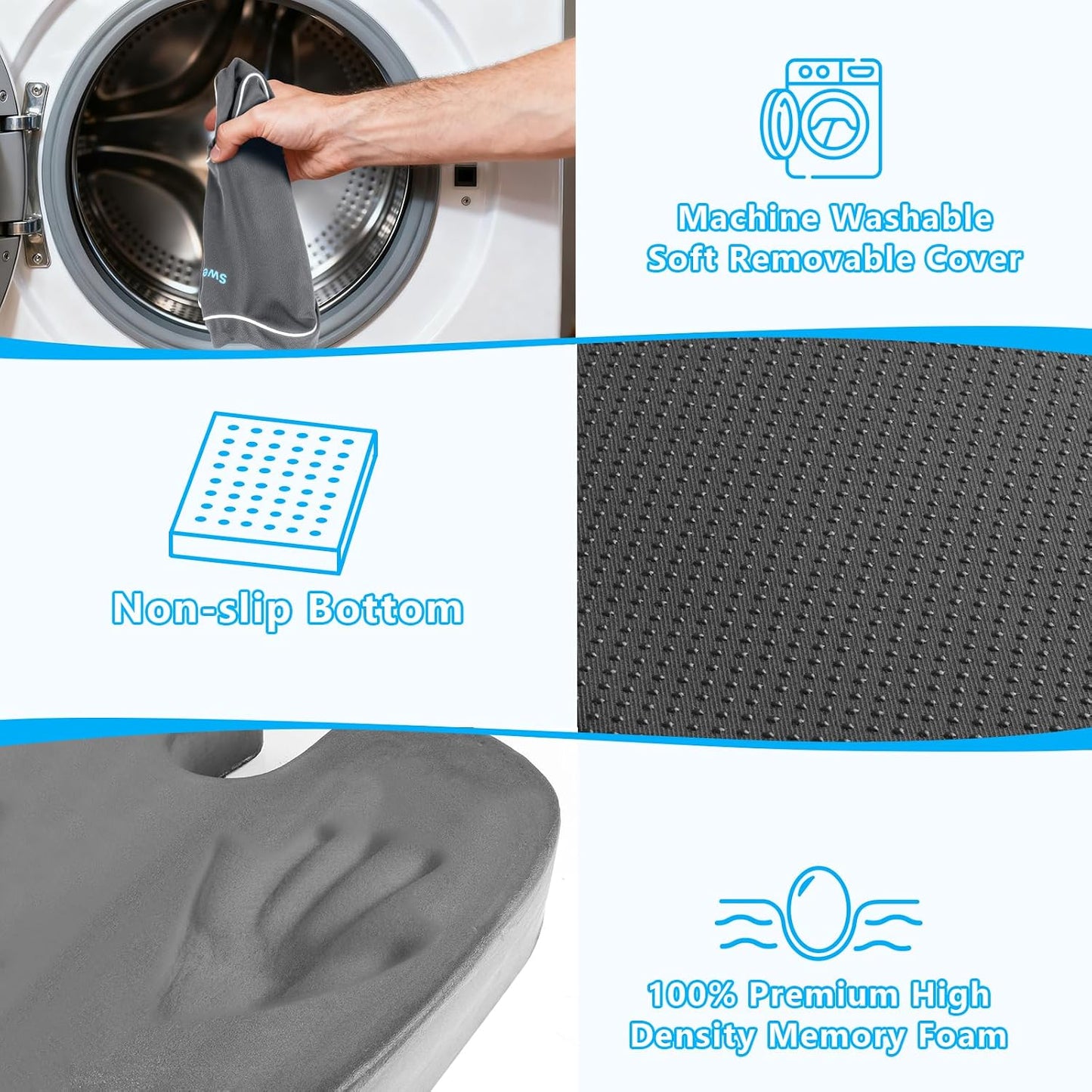 SweetSlubr Ergonomic Memory Foam Seat Cushion & Lumbar Support Pillow Set, Orthopedic Coccyx Cushion for Office Chair, Car, Home – Relieves Back, Sciatica & Tailbone Pain, Improves Posture Black/Large