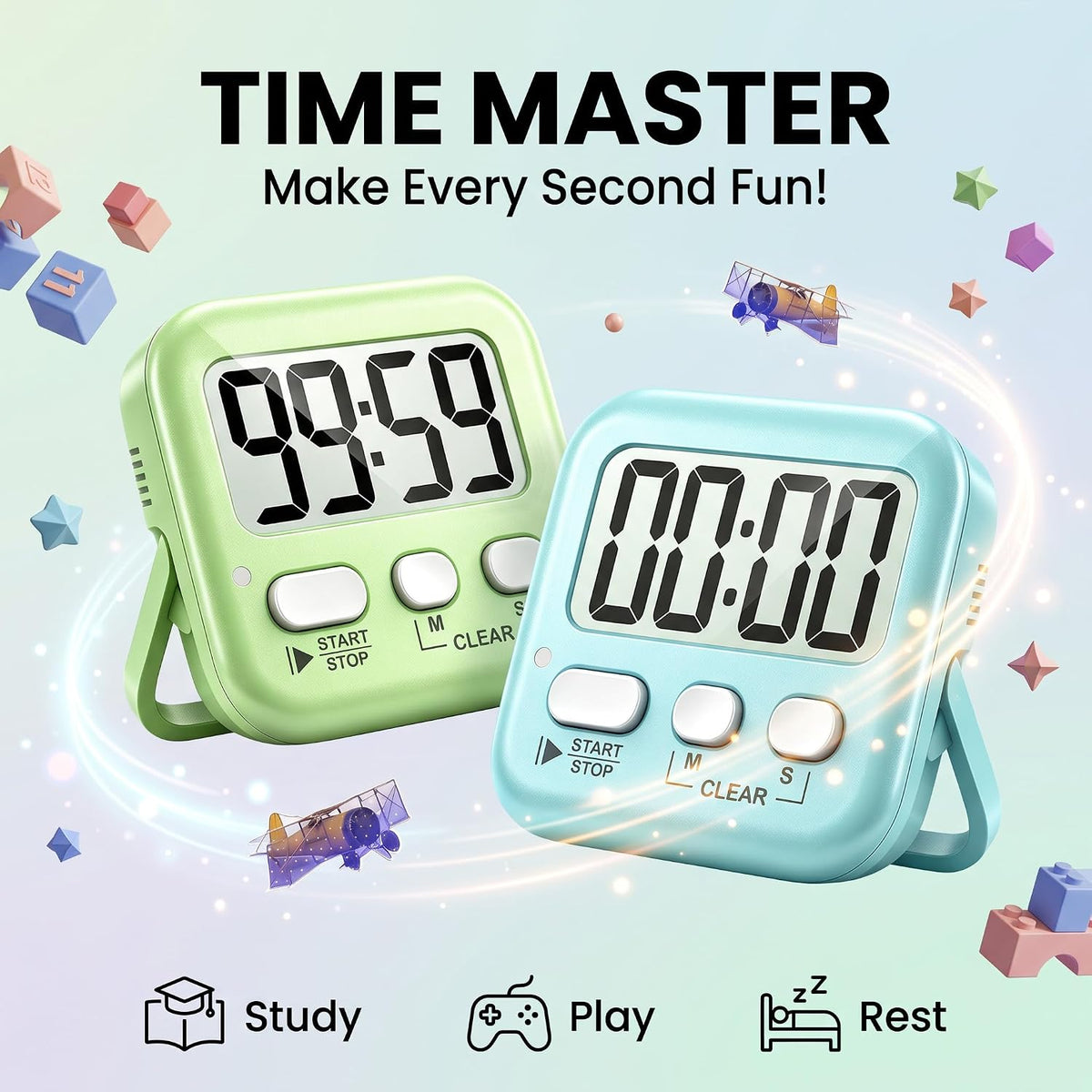 Antonki 2 Pack Digital Timer for Kids Classroom Kitchen Timers for Cooking