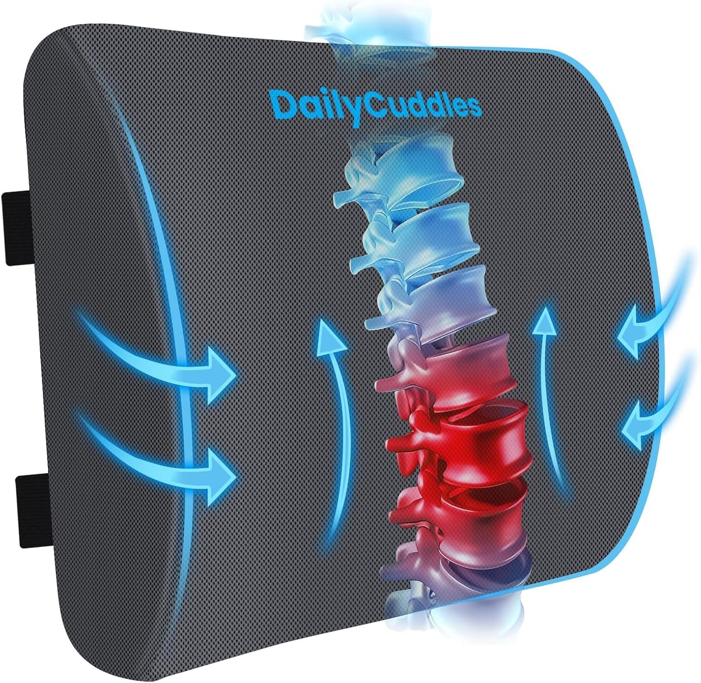 Lumbar Support Pillow for Office Chair Back Support - Memory Foam Lumbar Pillow for Car or Gaming Chair, Ergonomic Back Cushion with Adjustable Strap for Long-Hour Sitting (Black)