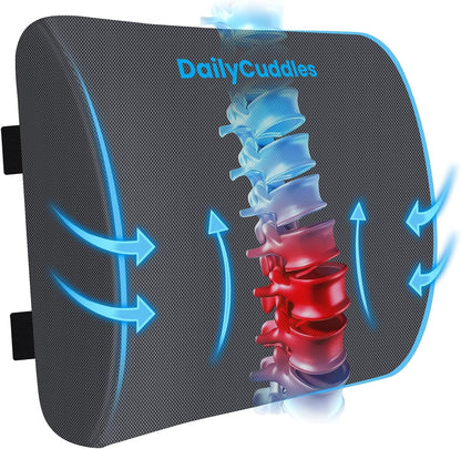 Lumbar Support Pillow for Office Chair Back Support - Memory Foam Lumbar Pillow for Car or Gaming Chair, Ergonomic Back Cushion with Adjustable Strap for Long-Hour Sitting (Black)
