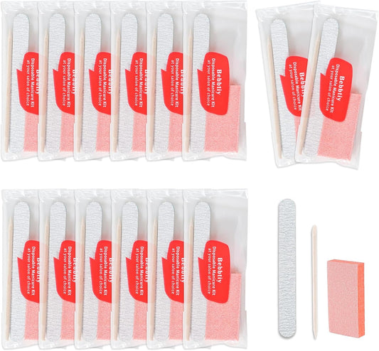 Disposable Manicure Kit Sets, 3 in 1 Nail Salon Manicure Set Professional, Nail File, Mini Buffer, Wood Stick, Individually Package for Salon Home (Count, 50, 80/100 Grit)