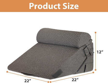 BIEEZZK Wedge Pillow Set for After Surgery, Wedge Pillow for Acid Reflux, Bed Wedge Pillow with Adjustable 9&12inch for Headboard,Sleeping, Orthopedic Memory Foam for Neck&Back Support, White/Grey