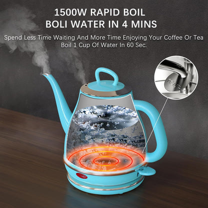 Anfilank Electric Gooseneck Kettle, 1L 1500WFast Boil, 100% Stainless Steel BPA Free Pour-Over Coffee & Tea Kettle,Water Boiler with Auto Shut & Boil-Dry Protectio,Green