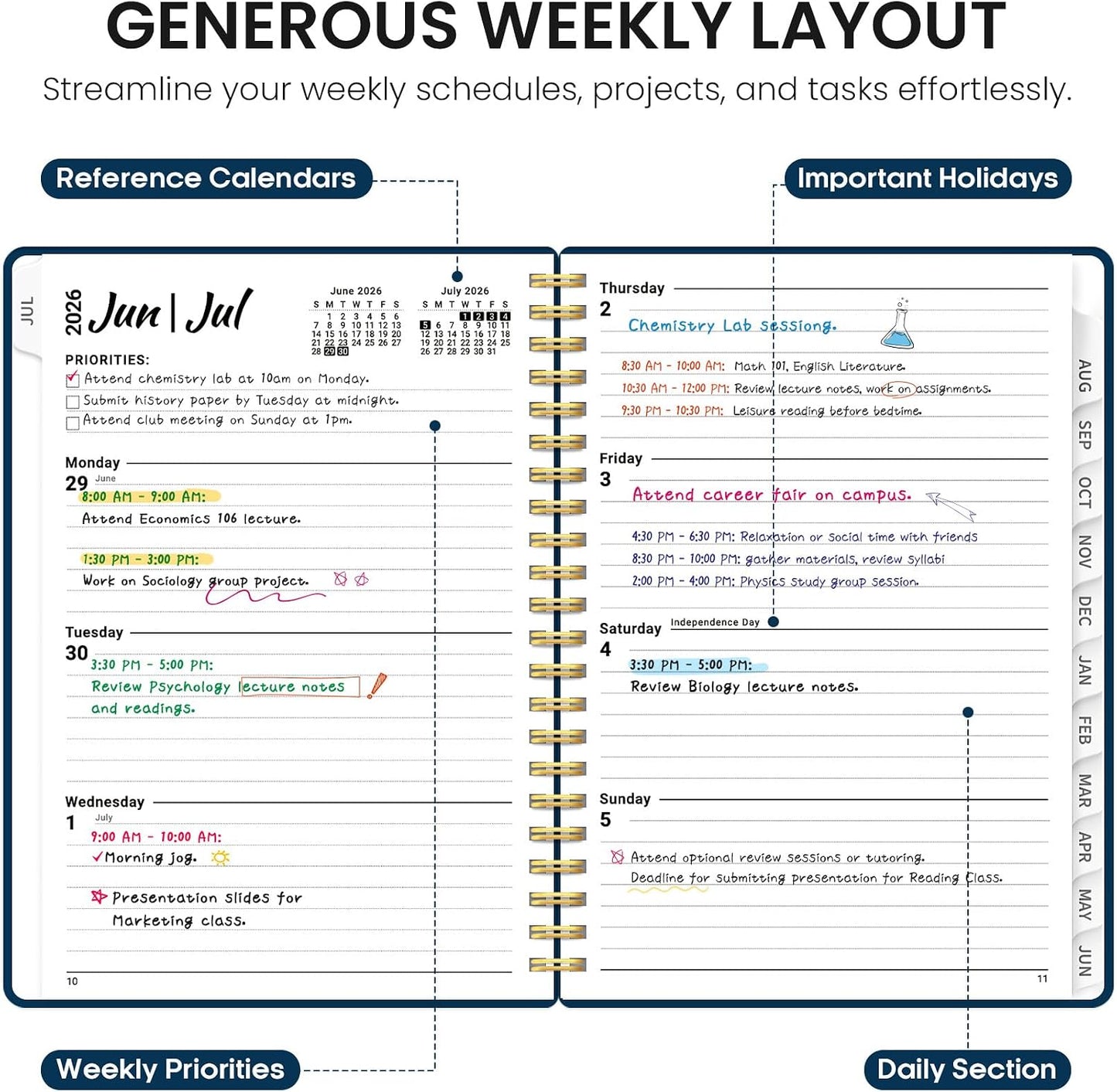 Planner 2026-2027, 8.5" x 11" Weekly and Monthly Academic Year Planner Calendar, July 2026 - June 2027, Hardcover Large School Planning Agenda With Tabs, Perfect for School & Office Supplies, A4, Green