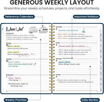 Planner 2026-2027, 8.5" x 11" Weekly and Monthly Academic Year Planner Calendar, July 2026 - June 2027, Hardcover Large School Planning Agenda With Tabs, Perfect for School & Office Supplies, A4, Green
