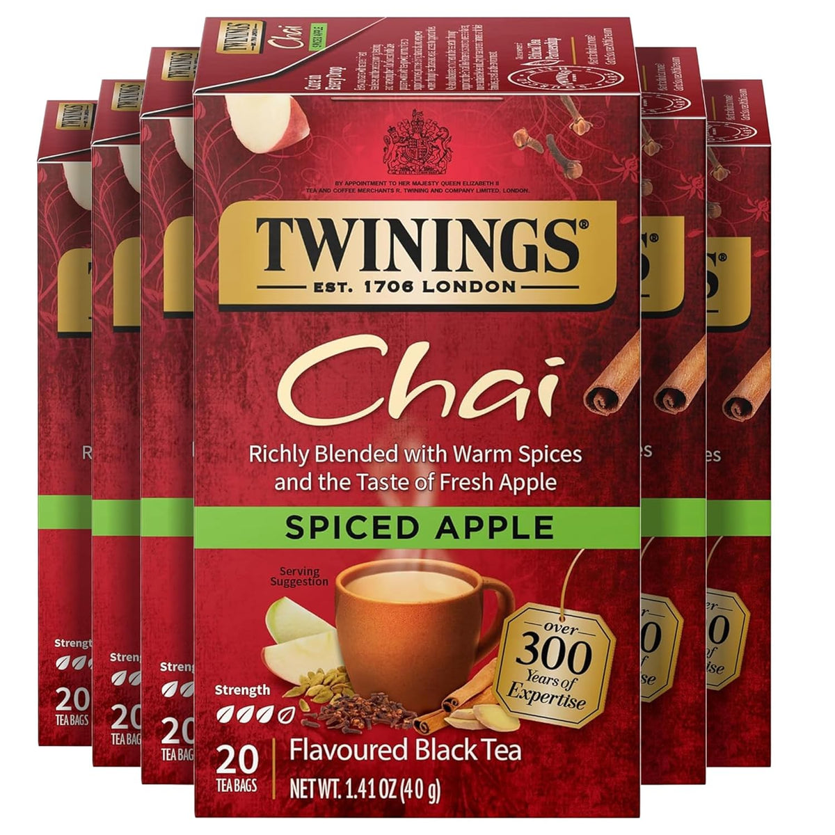 Twinings Spiced Apple Chai Black Tea Bags, 20 CT Box (6 Pack)