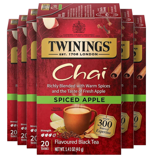Twinings Spiced Apple Chai Black Tea Bags, 20 CT Box (6 Pack)
