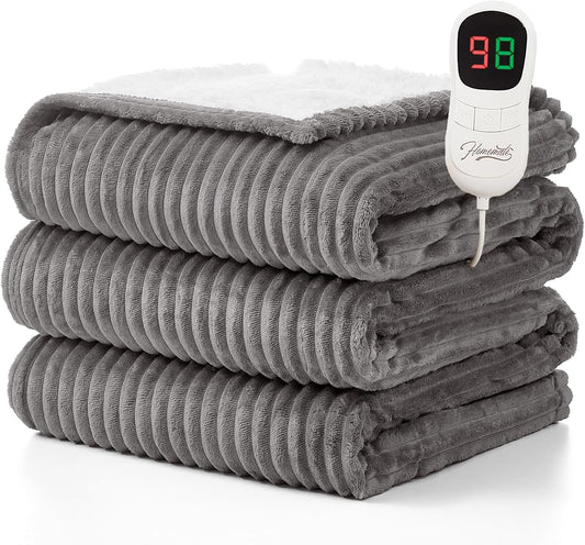 Homemate Heated Blanket Electric Throw - 50"x60" Heating Blanket Throw 1/2/4/6/8 Hours Auto-Off 10 Heat Levels Over-Heat Protection Soft Flannel Sherpa Heater ETL Certification