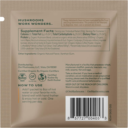 OM MUSHROOM SUPERFOOD Matcha Latte Blend – Green Tea Mushroom Powder with Lion’s Mane, Reishi, Chaga & Turkey Tail – Focus, Calm & Stress Support – 8.47 oz Canister (30 Servings)
