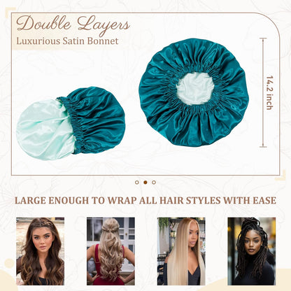 Satin Bonnet Silk Bonnet Hair Bonnet for Sleeping-Slouchy Beanie Hat Satin Sleep Cap for Women's Natural & Curly Hair(Blue Zircon)