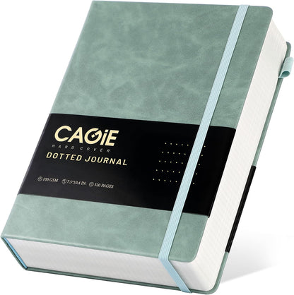 CAGIE Lined Journal Notebook for Women Men 320 Pages 100 Gsm Paper Thick Journaling Notebooks A5 Leather Journals for Writing Hardcover Journal Supplies for Work Note Taking Diary, 5.7x8.3 In, Green