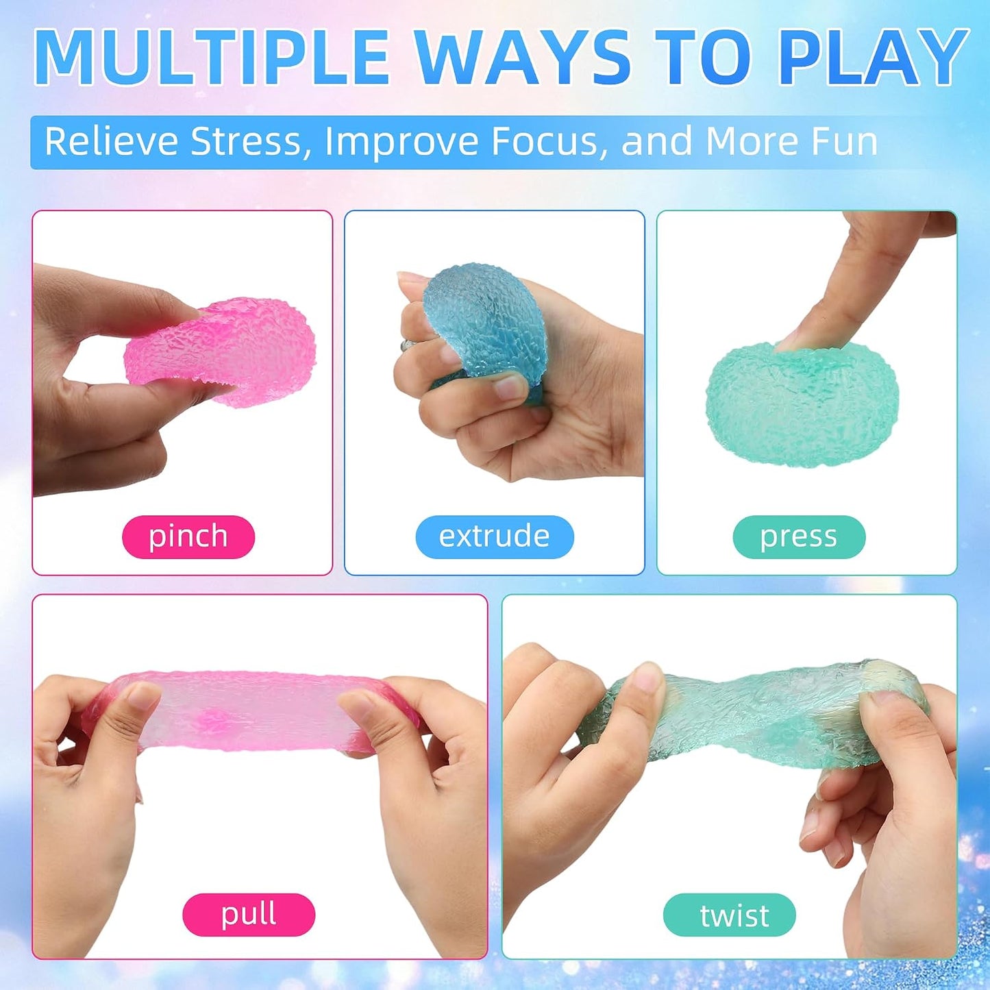 3pcs Squishy Textured Stress Balls Silky Soft Memory Gel Squeeze Balls Squishies Fidget Balls for Anxiety Relief Squishy Ball Sensory for Kids/Adults Hand Exercises 1.85inch