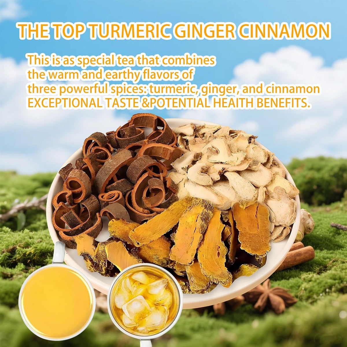 Turmeric Ginger Cinnamon Tea Bags - 100% Natural Anti-Inflammatory Herbal Blend, 120 Count Caffeine Free Vegan Wellness Tea for Digestive Health & Immune Support - Warm Spicy Comfort in Every Cup