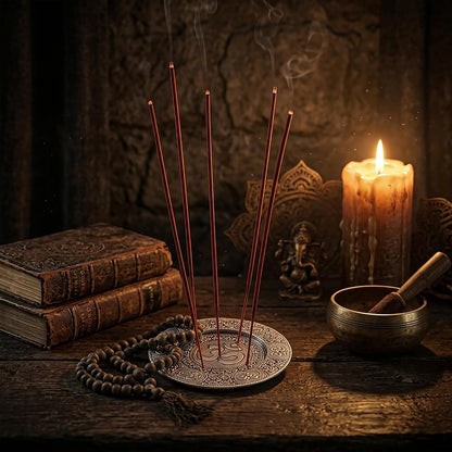 Hosley Tibetan Style Aluminum Incense Burner & Candle Holder - Aged Silver Finish, 4.5" Diameter Incense Stick Holder for Aromatherapy, Meditation & Home Decor