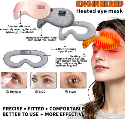 Cordless Heated Eye Mask for Dry Eyes, Precise Heating Fits Eyelids Well, Rechargeable Warm Eye Compress for MGD, Styes Relief with Build-in Battery, Slimmer Silk Sleep Eye Mask, Washable