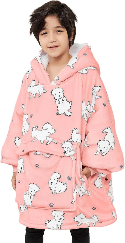 KFUBUO Wearable Blanket Hoodie for Adults Sherpa All Patterns Cat Oversized Sweatshirt Blanket with Pockets for Women