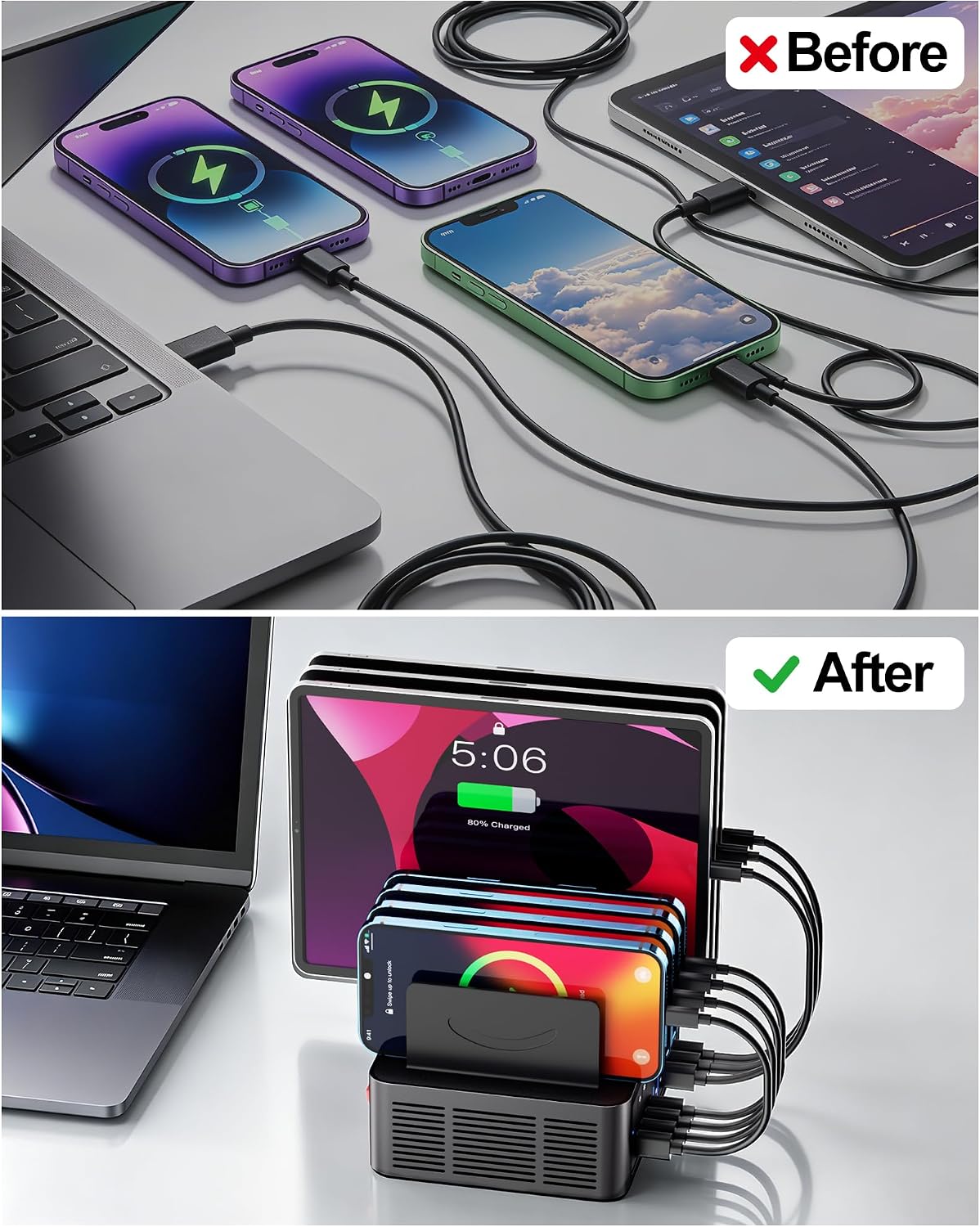 200W/40A Charging Station for Multiple Devices, 18 Port USB C Fast Charger