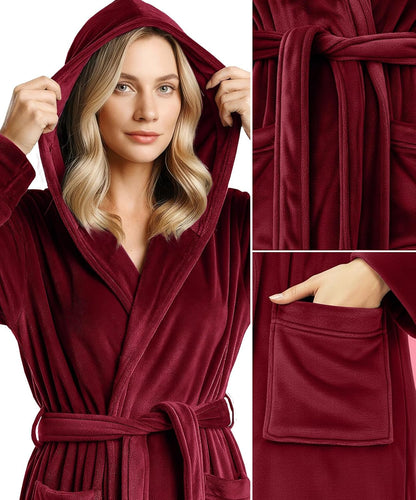 Premium Ultra Soft Robes for Women with Hood Plush Fleece Long Bathrobe
