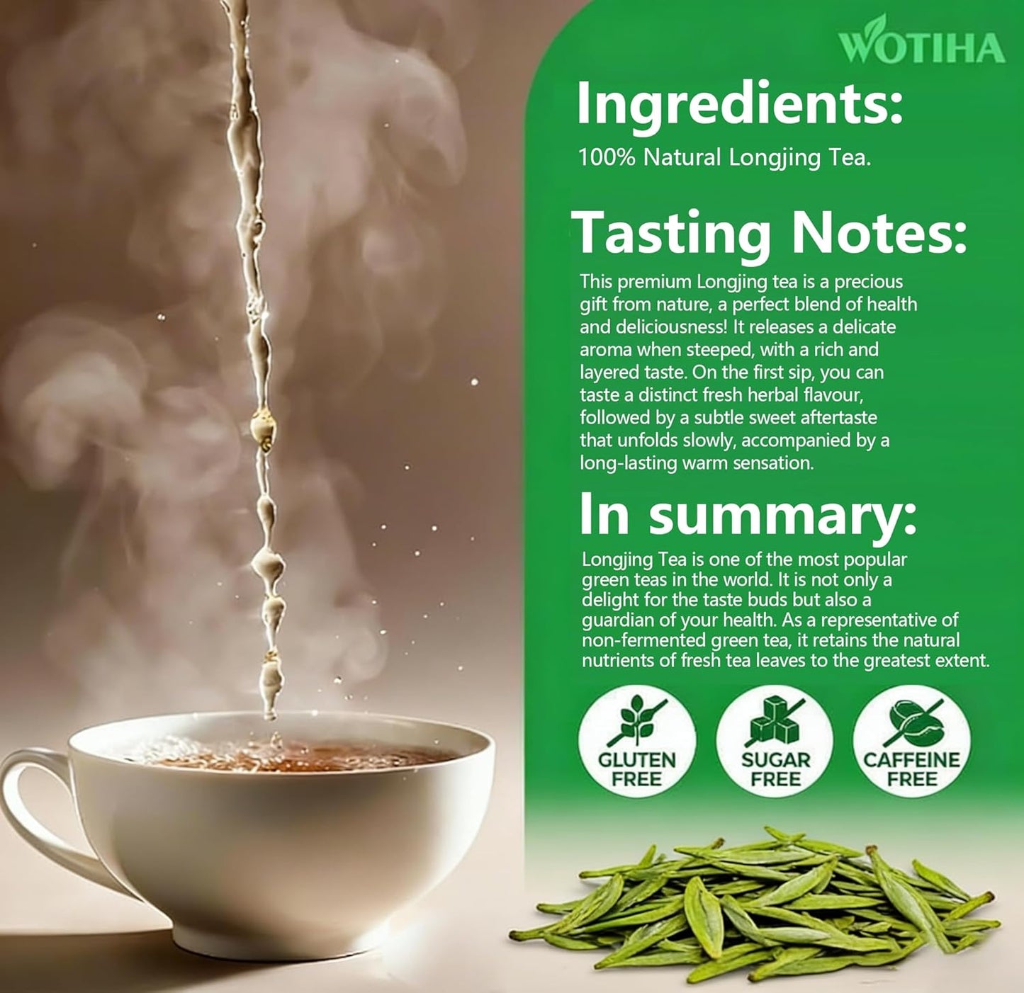 WOTIHA 60 Count Premium Lemon Balm Tea Bags - 100% Pure Natural Leaves, Lemony Citrusy Flavor, Supports Calming & Digestion, Caffeine-Free, Additive-Free, Sugar-Free, Vegan Non-GMO