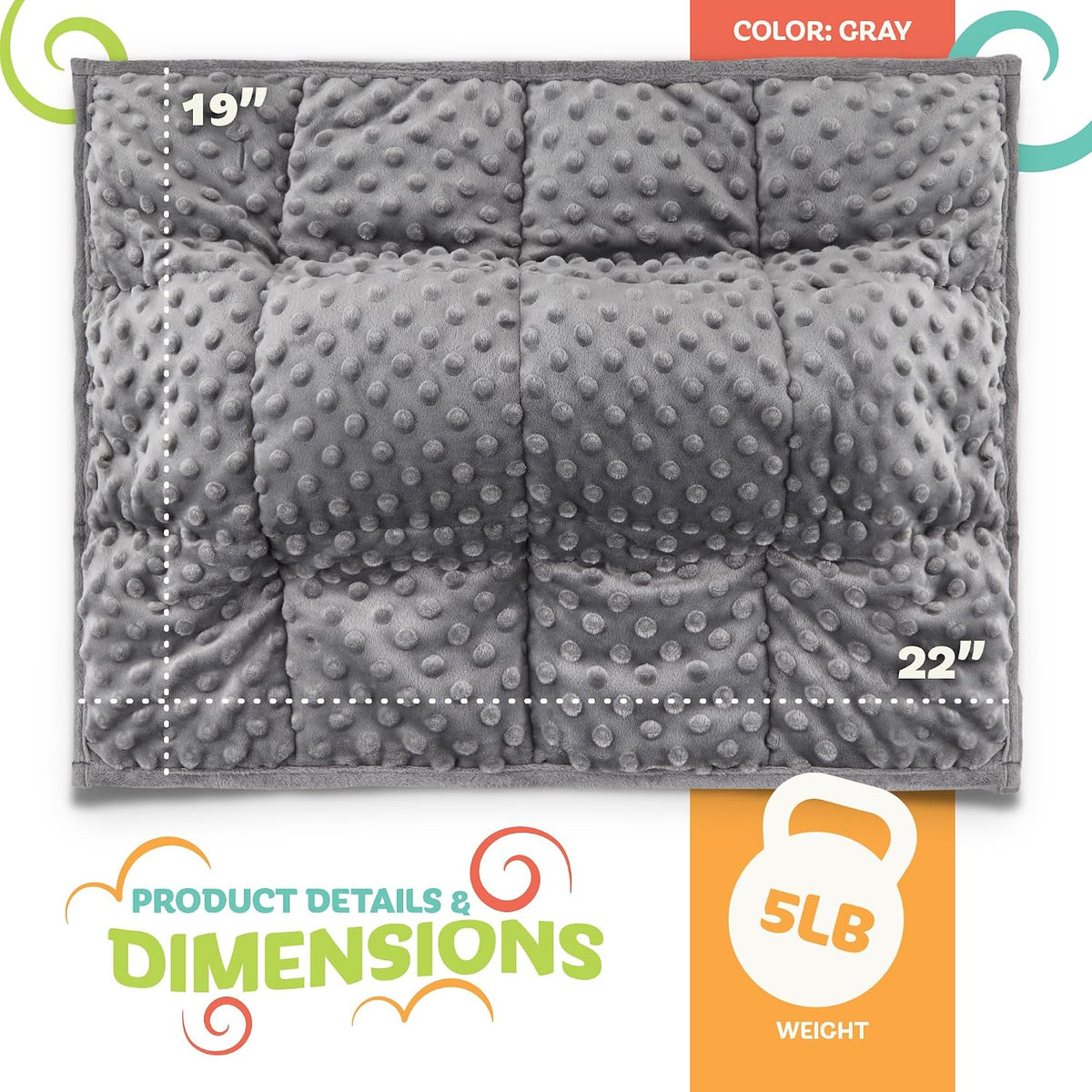 Kidaddle 5lb Weighted Blanket for Kids (Blue) 19x22 Inch, Plush Minky Weighted Lap Pad with Travel Bag for Ages 4+