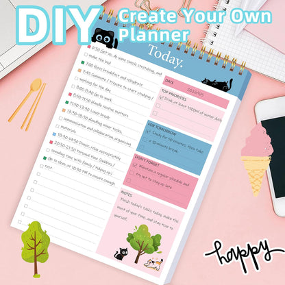 104 Pgs To Do List Notepad - Daily Planner Notepad Undated 52 Duplex-Printed Undated Sheets Tear Off, 6.5" x 9.8" Checklist Productivity Organizer with Hourly Schedule for Tasks