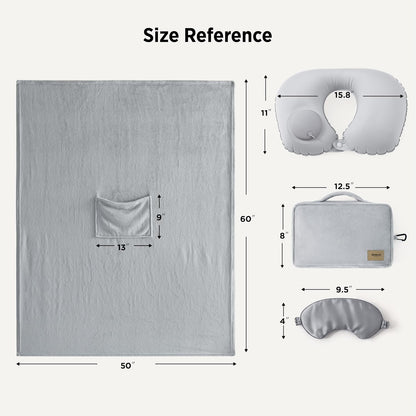 Bedsure Travel Blanket Set with Inflatable Neck Pillow and Eye Mask, Grey