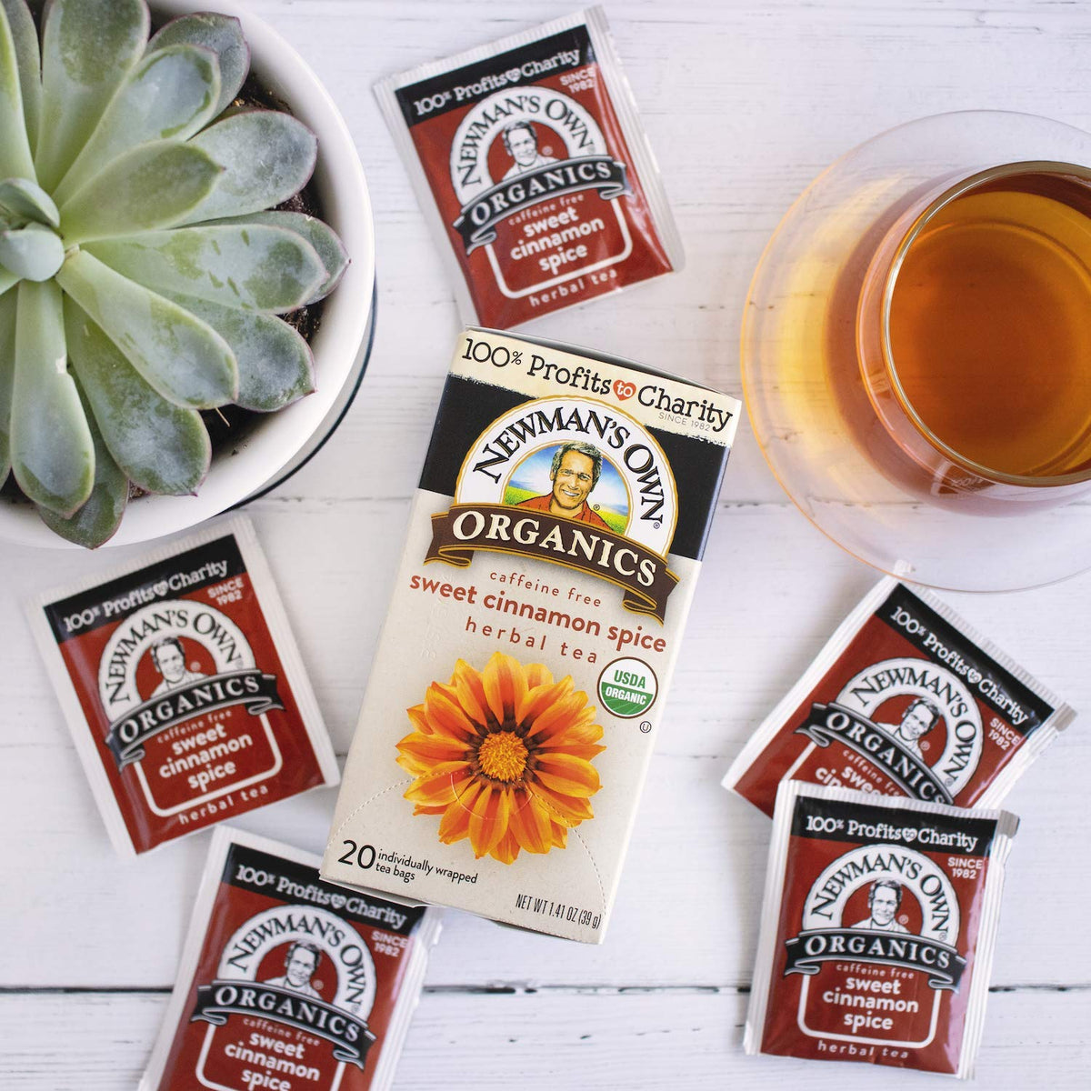 Newman's Own Organics Sweet Cinnamon Spice Herbal Tea, USDA Certified Organic and Kosher, Invigorating & Aromatic Herbal Tea Blend, Organic Ingredients, 20 Individually Wrapped Tea Bags (Pack of 6)