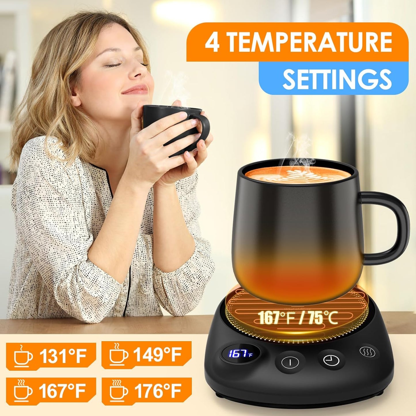 Coffee Mug Warmer - Fastest Heating & Highest Temperature, Coffee Cup Warmer for Desk Auto Shut Off, 4 Temp Settings & 1-12H Timer, Smart Electric Beverage Warmer for Coffee, Tea (Blue)