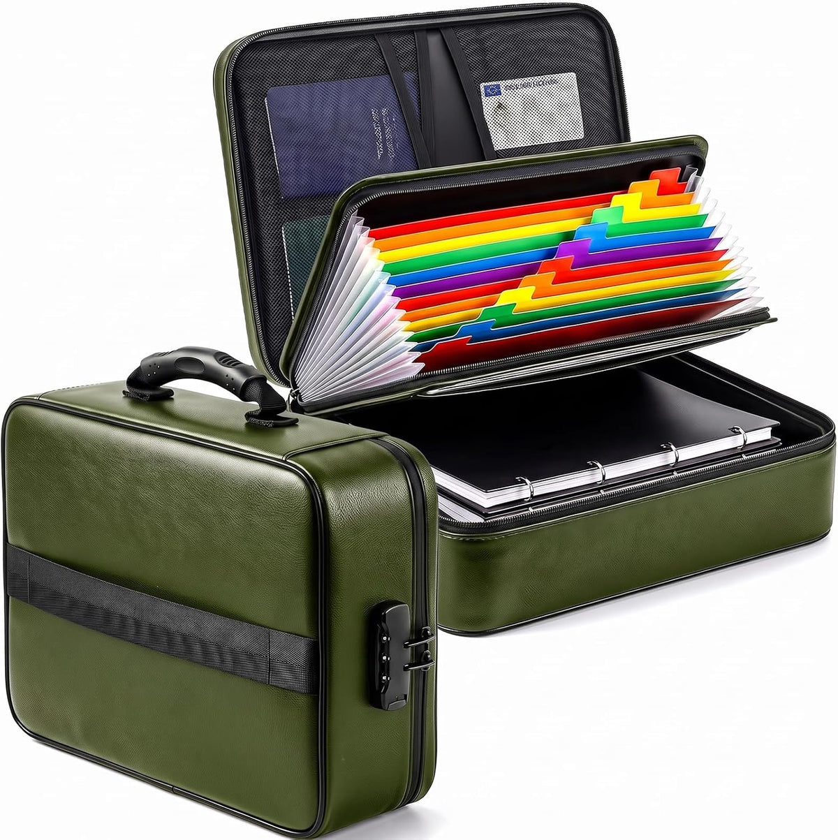 Fireproof Document Box With Lock, 16 Pocket Document Organizer