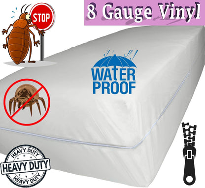 Superior Extra Heavy 8 Gauge Vinyl Mattress Protector Zippered Encasement Cover 100% Waterproof Twin White