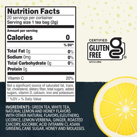 Celestial Seasonings Honey Lemon Ginseng Green Tea, Caffeinated, 20 Tea Bags Box (Pack of 6)