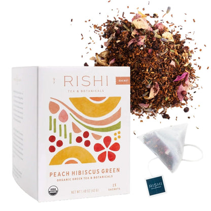 Rishi Tea Peach Hibiscus Green Japanese Organic Tea, 15ct