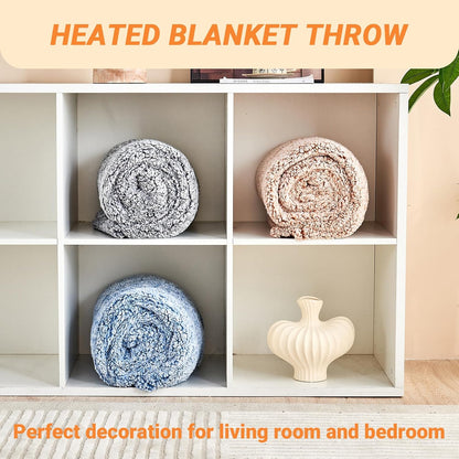 Electric Blanket Heated Throw, Soft Flannel 50"x60" Heating Blanket with 8 Hours Auto Off 10 Fast Heating Levels Machine Washable Sherpa Heated Blanket with Overheating Protection