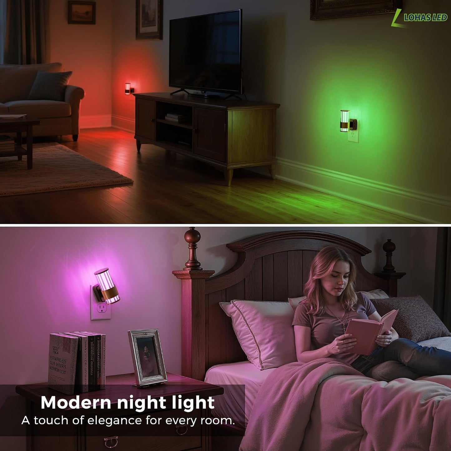 L LOHAS LED Night Light, Dimmable Night Lights Plug into Wall, Automatic Night Lights Plug in with Auto Light Sensor,Adjustable Brightness Amber LED Night Light, for Bedroom Hallway Home Decor