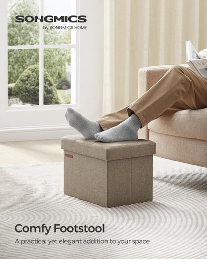 SONGMICS Mazie Collection - Small Folding Storage Ottoman, Foot Rest Stool, 12.2 x 16.1 x 12.2 Inches, 286 lb Load Capacity, for Living Room, Bedroom, Home Office, Dorm, Dark Gray ULSF102G01