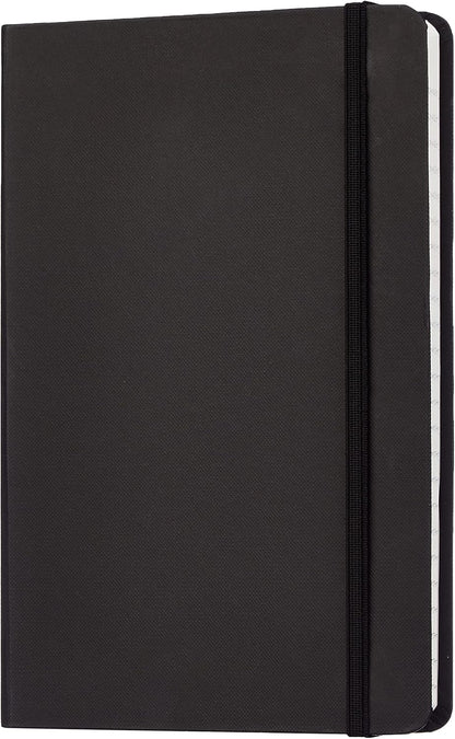Amazon Basics Classic Lined Writing Notebook for Note Taking and Journaling, Hardcover with Elastic Closure, 240 Pages, 5" x 8.25", Black