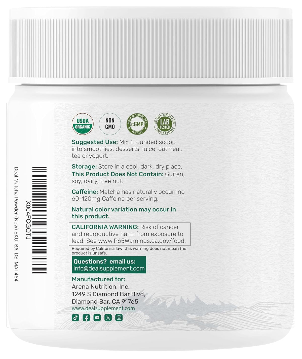Organic Matcha Green Tea Powder, 2 lb (907g) | First Harvest, Culinary Grade | Japanese Sourced Cafe Mix | Zero Sugar, Keto Friendly, Non-GMO, Vegetarian