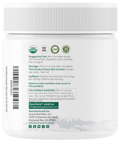 Organic Matcha Green Tea Powder, 2 lb (907g) | First Harvest, Culinary Grade | Japanese Sourced Cafe Mix | Zero Sugar, Keto Friendly, Non-GMO, Vegetarian