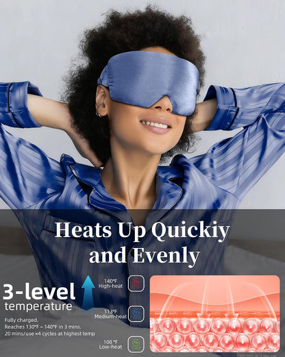 Heated Eye Mask for Dry Eyes - Silk Cordless Warm Eye Compress Moist Heat, FSA Eligible, Eye Heating Pad for Stye Treatment, Tired Eyes, Sleep, Travel, Washable, Rechargeable, Blue