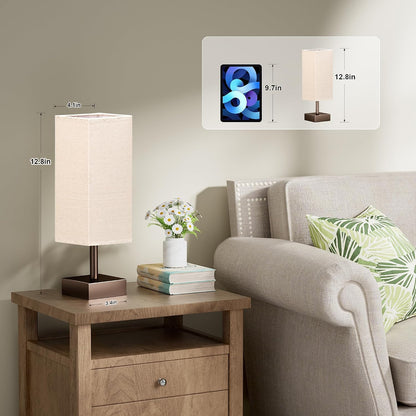 aooshine Small Table Lamp for Bedroom - Bedside Lamps for Nightstand, Minimalist Night Stand Light Lamp with Square Fabric Shade, Desk Reading Lamp for Kids Room Living Room Office Dorm