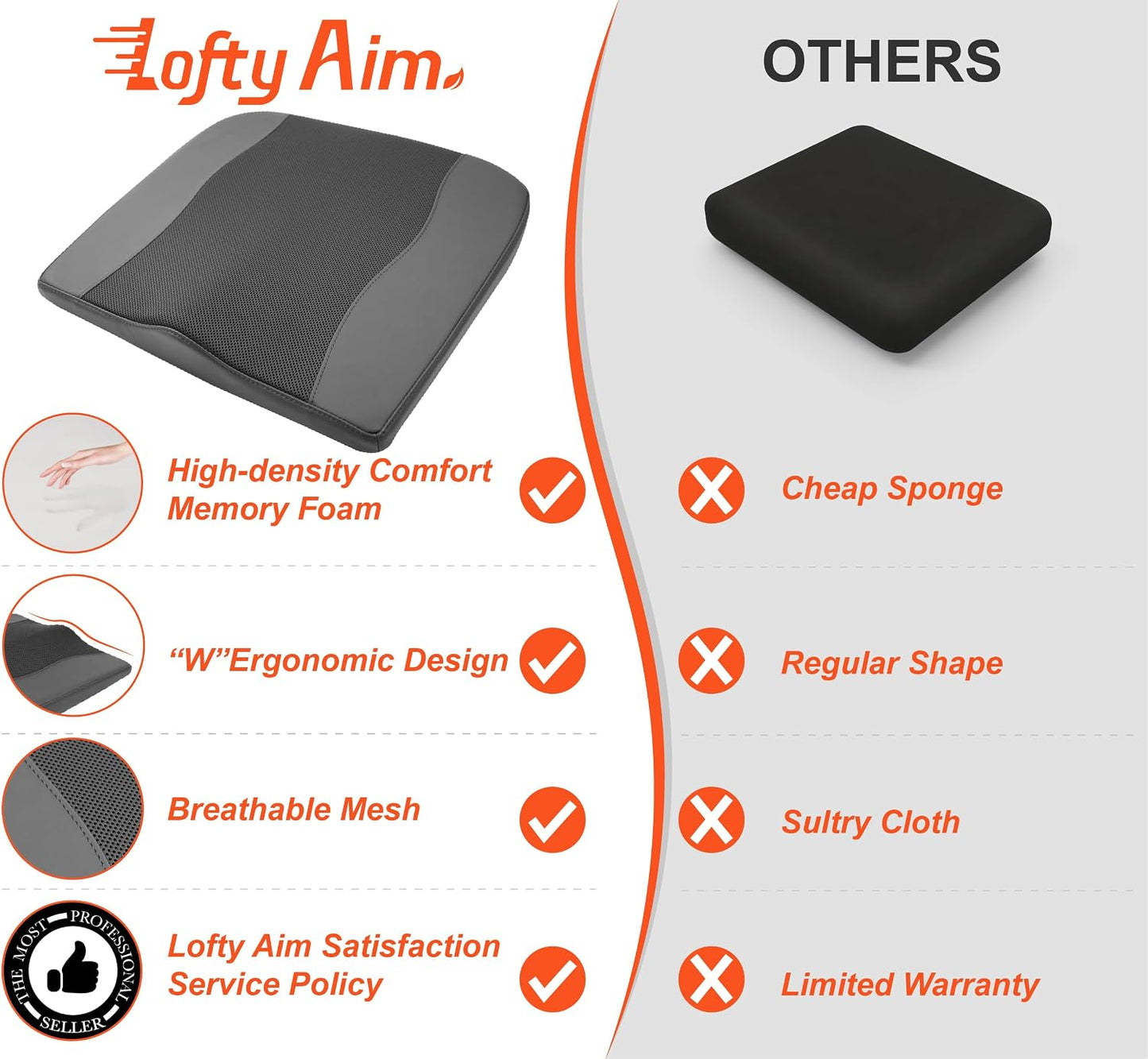 Lofty Aim Car Seat Cushion, Comfort Memory Foam Car Cushions for Driving - Sciatica & Lower Back Pain Relief, Driver Seat Pillow for Auto, Office Chair, Wheelchair - Black