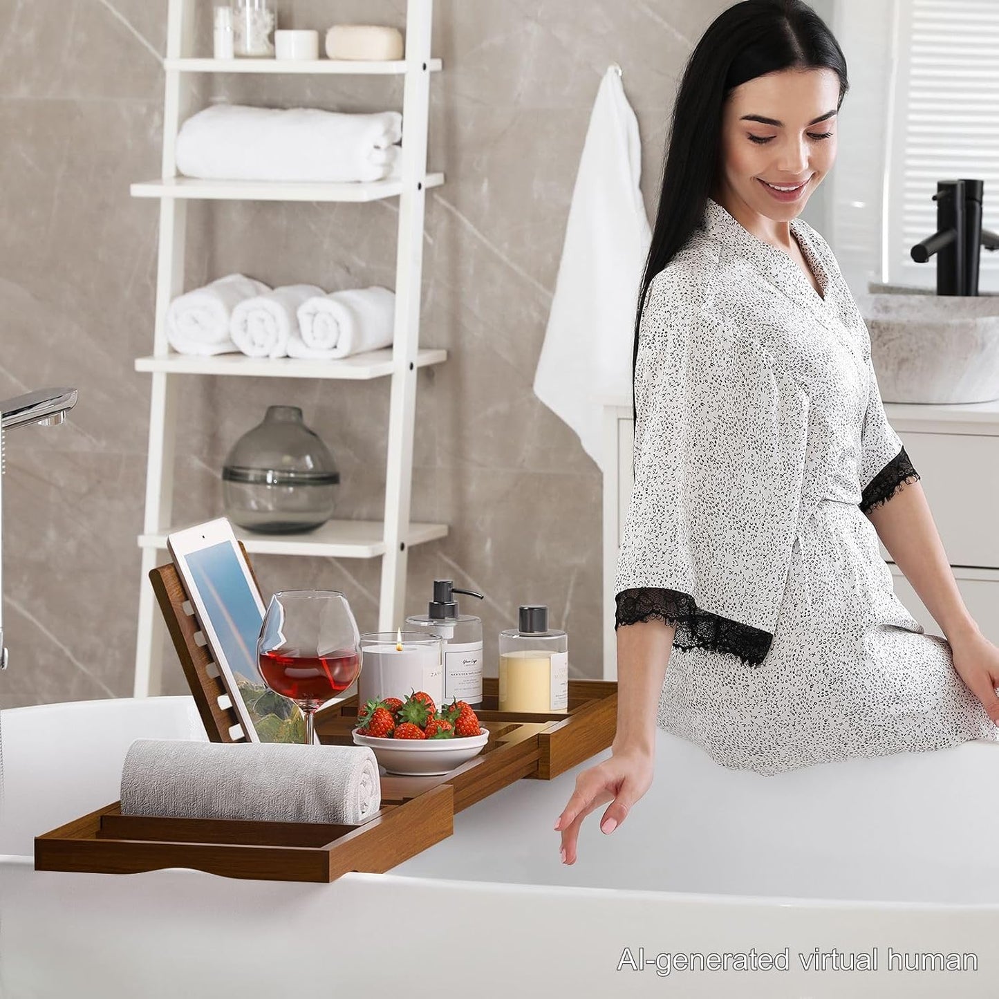 Premium Foldable Teak Bathtub Tray, Expandable Bath Tray for Tub, Luxury Bathtub & Bathroom Accessories