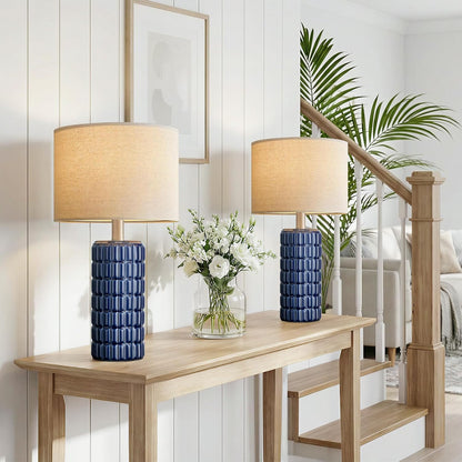 Seealle 23" Modern Ceramic Table Lamps Set of 2 - Table Lamps for Living Room, Farmhouse Bedside Night Stands Lamp for Bedroom, White Nightstand Lamps Set of 2, Desk Lamp for End Table Home Decor